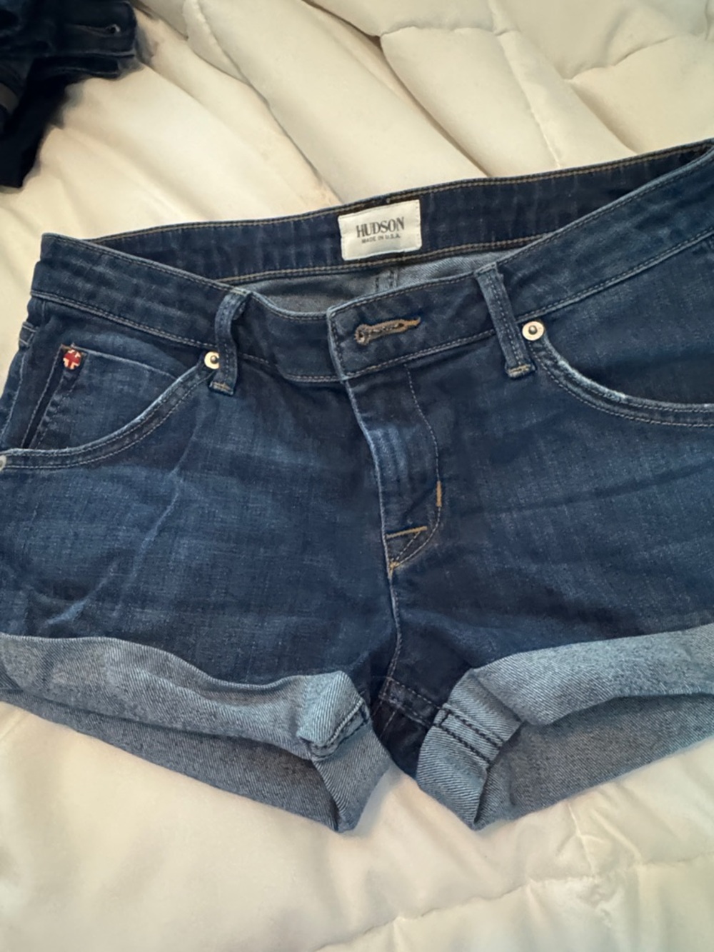 Hudson Jeans Dark Blue Rolled Cuff Denim Shorts